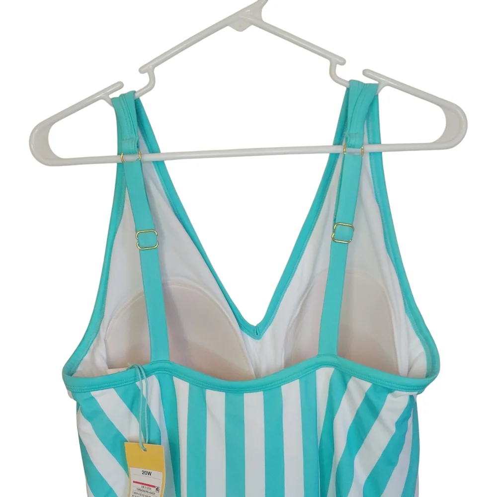 NWT Kona Sol Mint Stripe One Piece Swimsuit Size 20W Plus V Neck Strappy Back - Picture 11 of 13